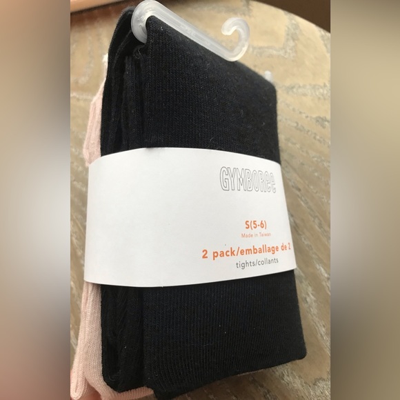 Gymboree 2 pack NWT pink blush (ballet pink) & black size 5-6 yrs footed tights - Picture 1 of 3